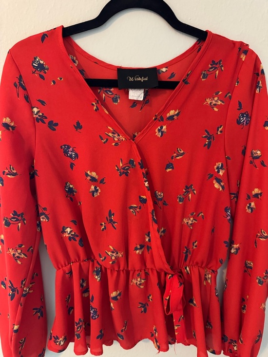 wishful Tops - Wishful Red Floral V-Neck Tie Waist Top